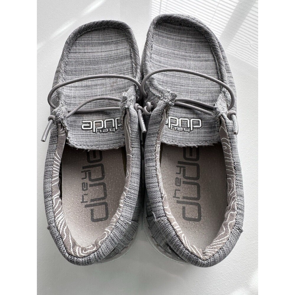 Hey Dude Wally Youth Linen Stone Slip On Shoes Kids Size 12 Gray Casual Comfort - Picture 4 of 8